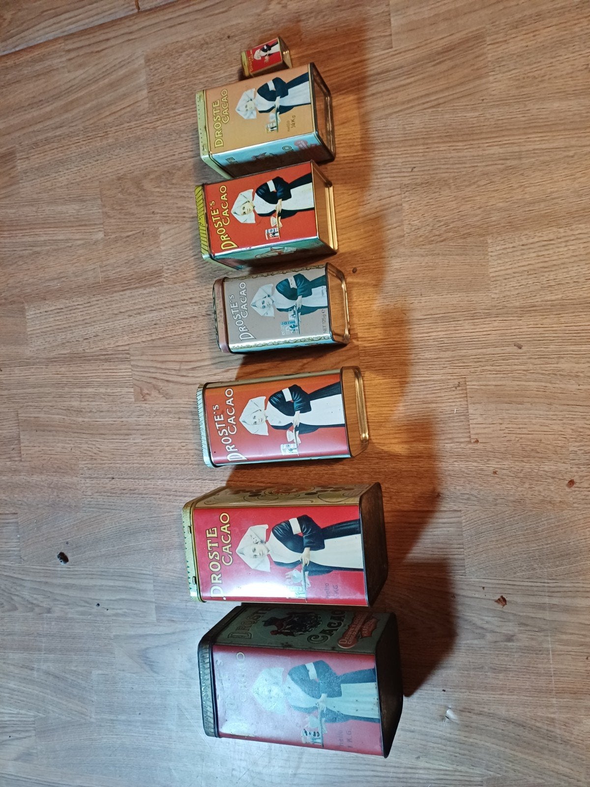 Vintage Droste Cacao blikken - Set van 7, Ophalen, Gebruikt, Overige, Droste