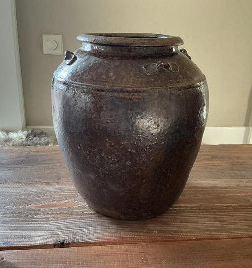Oude Grote geglazuurde kruik pot uit India * Bruin, Ophalen, Overige kleuren, Aardewerk of Porselein, Zo goed als nieuw