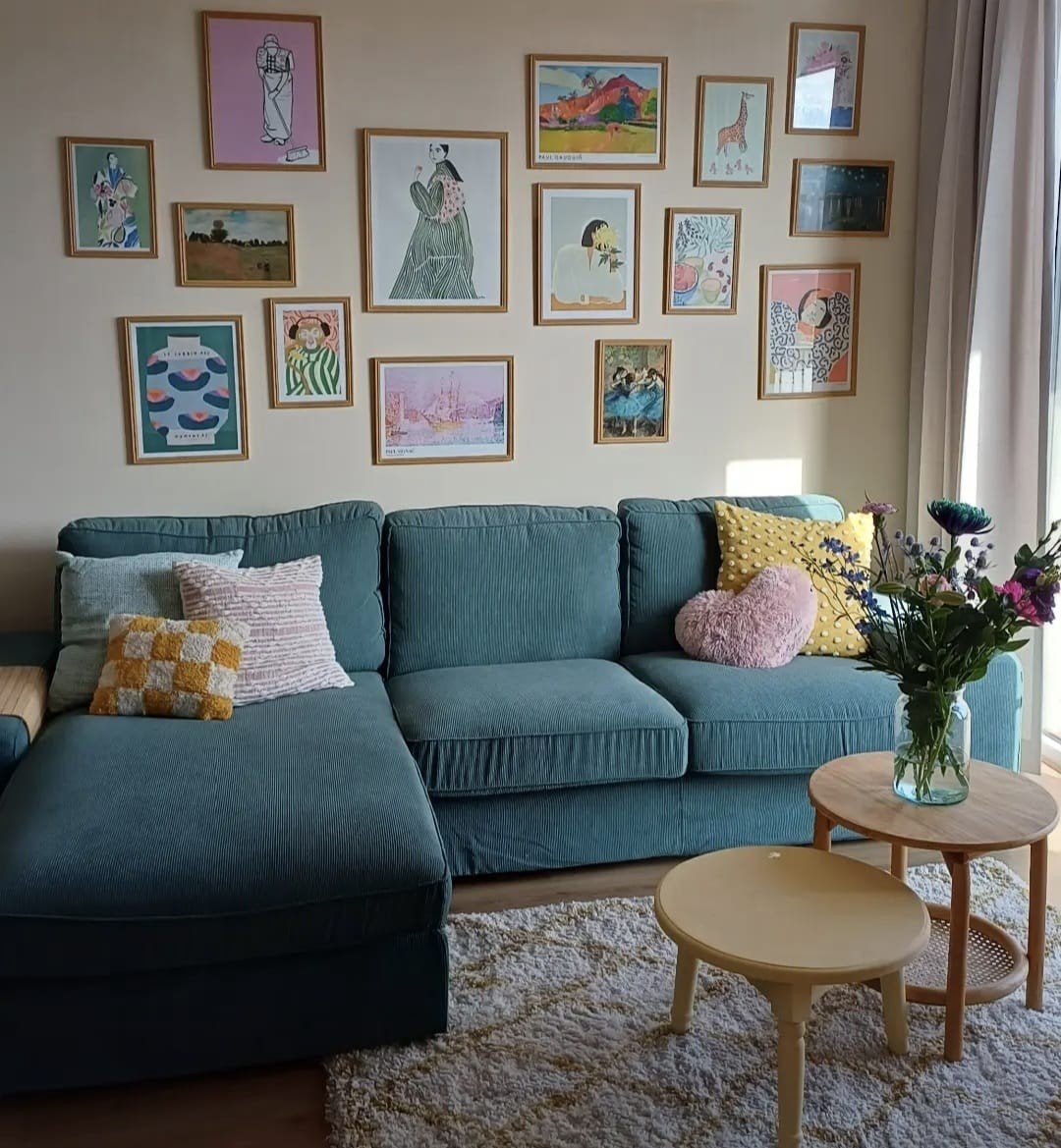 Zo goed als nieuwe IKEA KIVIK hoekbank - grijs/turkoois, Ophalen, 250 tot 300 cm, Hoekbank, Zo goed als nieuw