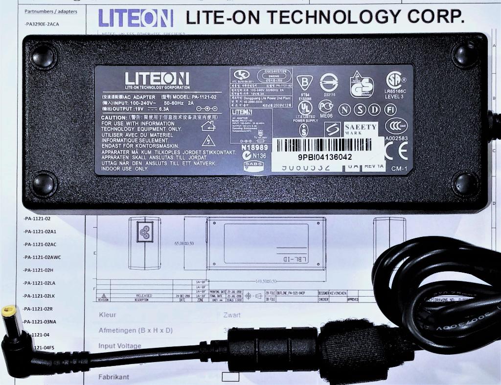 Toshiba PA3290E-3AC3 LITE-ON PA-1121-0 19V 6.3A 120W Adapter, Ophalen of Verzenden, Zo goed als nieuw, Toshiba Dynabook
