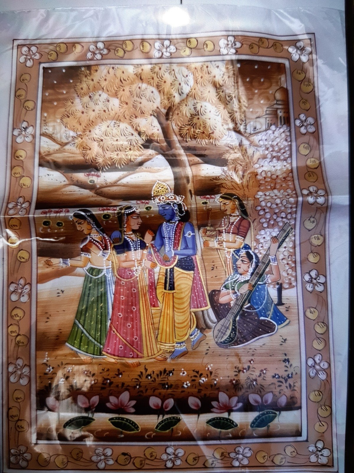 Kleurrijk Indiaas schilderij van Krishna en Radha, India, Ophalen of Verzenden, Geschilderd, Meerkleurig