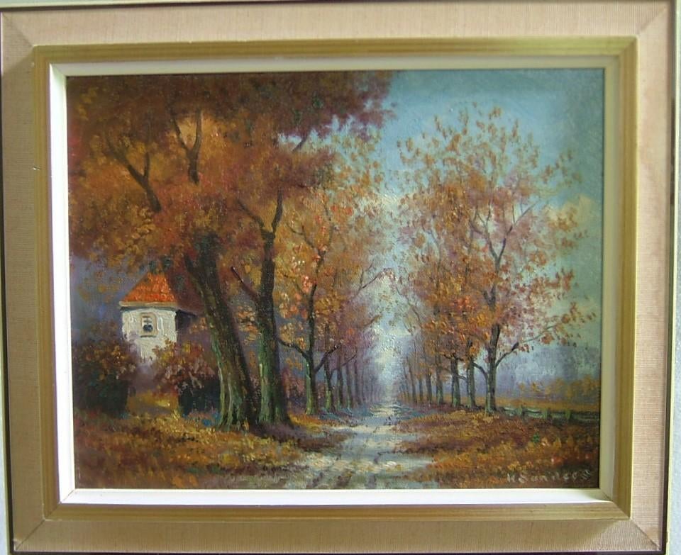 Herman Sanders - Oprijlaan - olieverfschilderij op doek, Ophalen of Verzenden