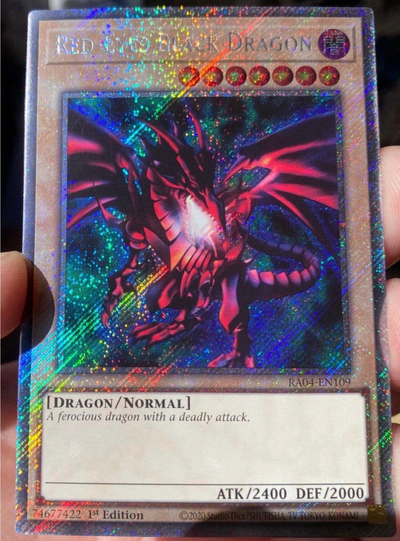 Yu-Gi-Oh! Red-Eyes Black Dragon RA04 1st Edition !, Ophalen of Verzenden, Zo goed als nieuw, Losse kaart, Foil