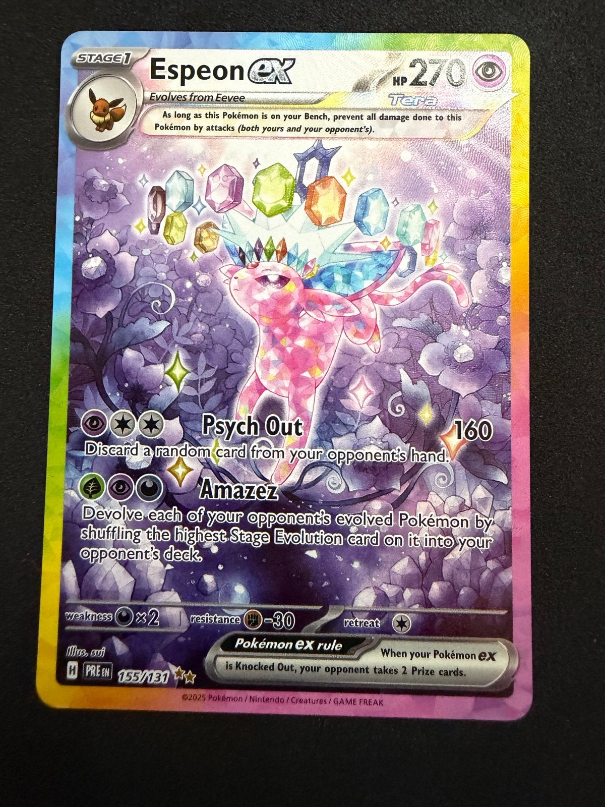 Pokemon Espeon ex 155/131 mooie centering !, Ophalen of Verzenden, Zo goed als nieuw, Losse kaart, Foil