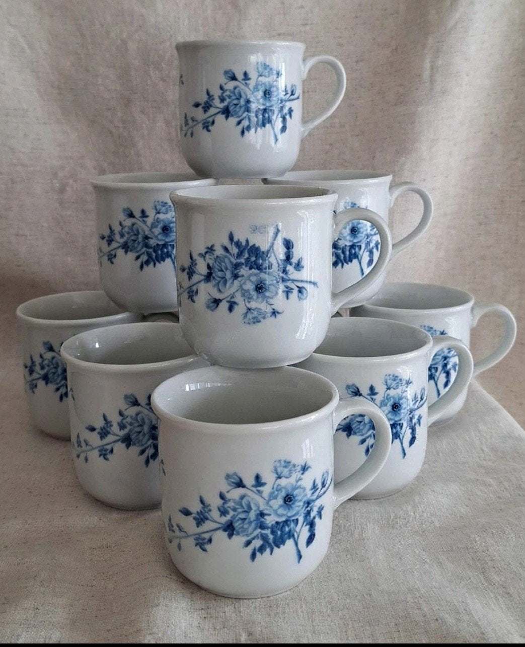Set van 9 Mitterteich Bavaria kopjes met blauw bloemmotief, Ophalen of Verzenden