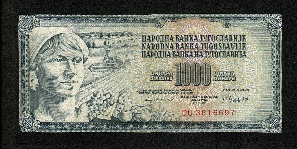 Joegoslavië : 1000 dinara - 4.XI.1981, Verzenden, Joegoslavië, Los biljet