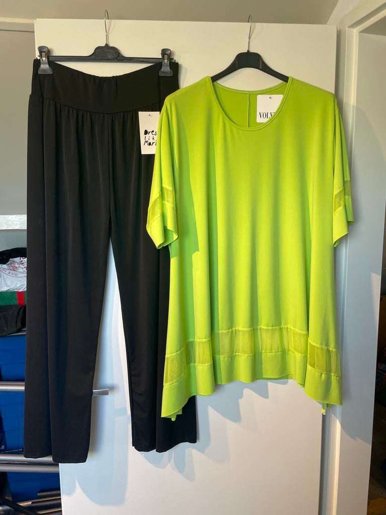 Nieuwe set;zwarte broek limegroene alijn tuniek 44/46/48/50, Verzenden, Nieuw, Moda italia, Nvt