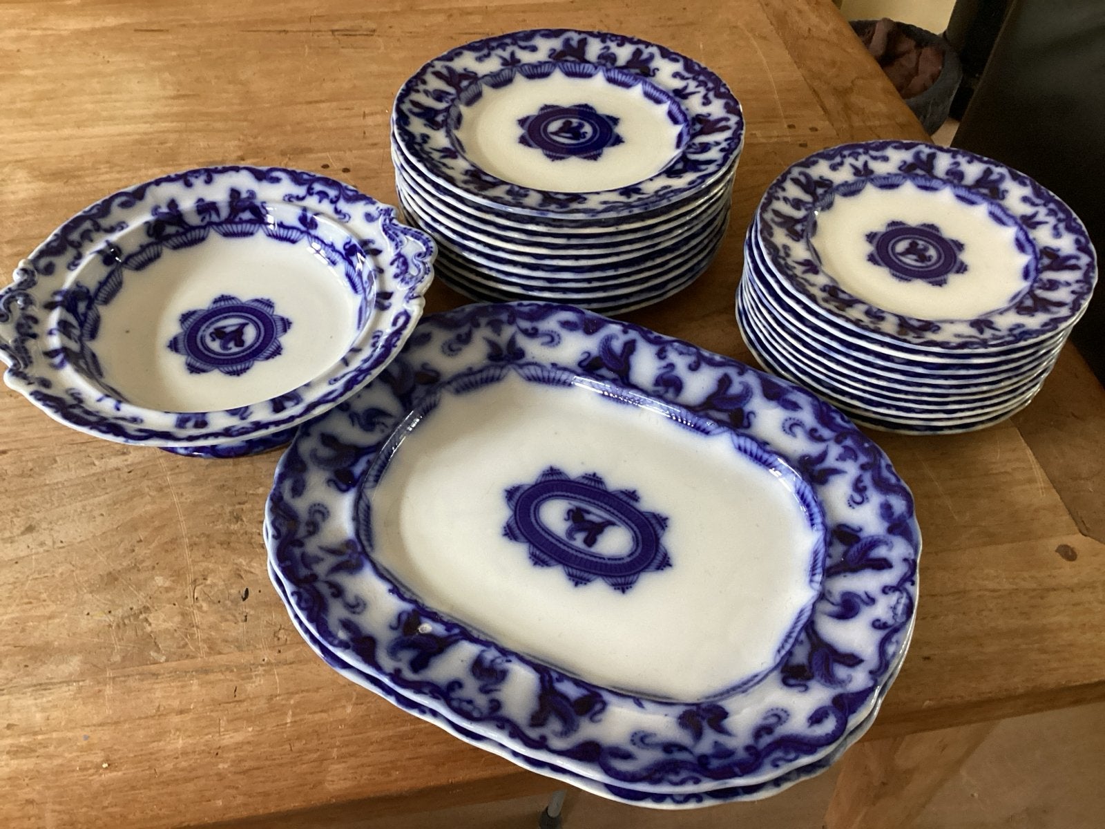 Antiek Blauw-Wit Servies - Borden, Schalen, Ovale Schaal, Antiek en Kunst, Ophalen of Verzenden