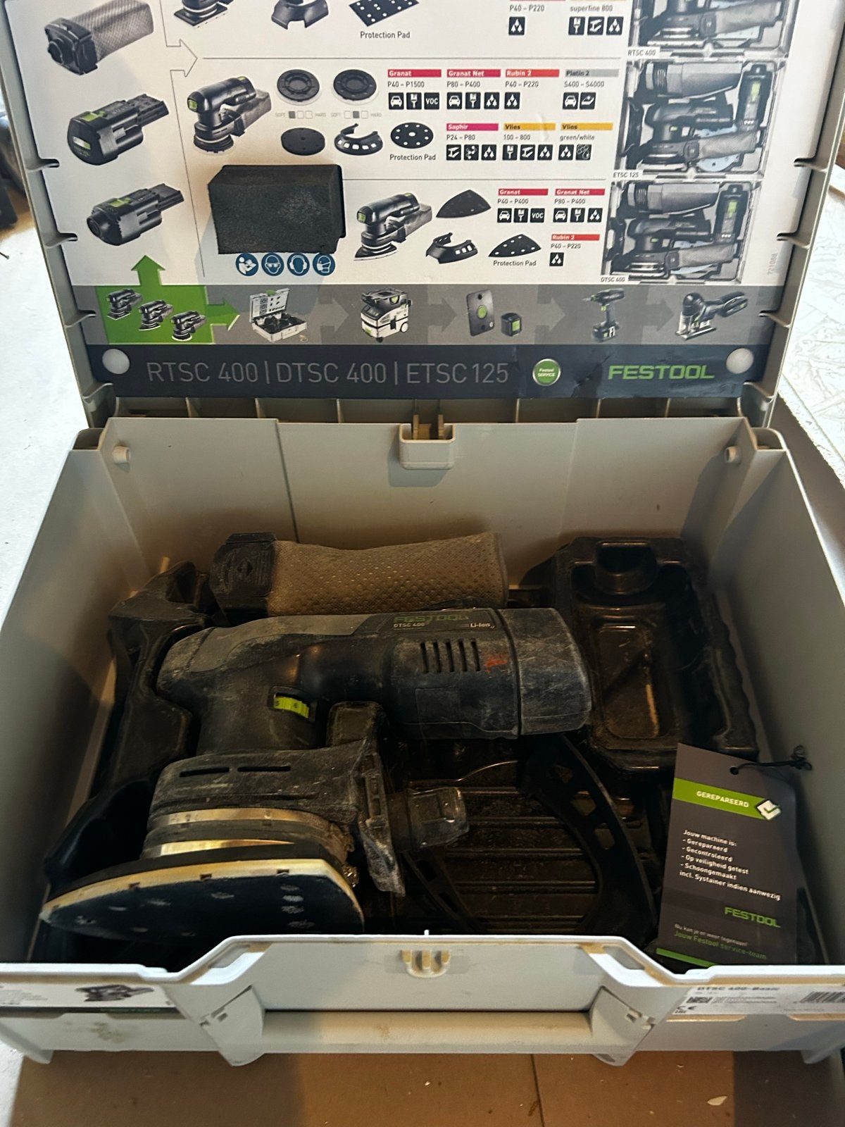 Festool DTSC 400 schuurmachine -  nagekeken bij Festool, Ophalen of Verzenden, Zo goed als nieuw, Minder dan 600 watt, Vlakschuurmachine