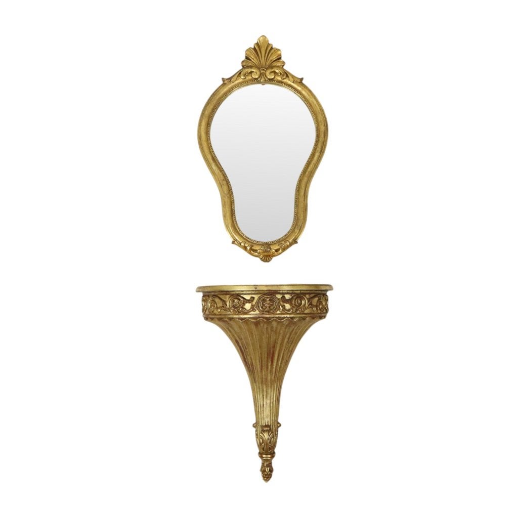 Vergulde Barok Stijl Spiegel Met Console Acanthus Frankrijk, Ophalen of Verzenden, Overige vormen, Minder dan 50 cm, Minder dan 100 cm