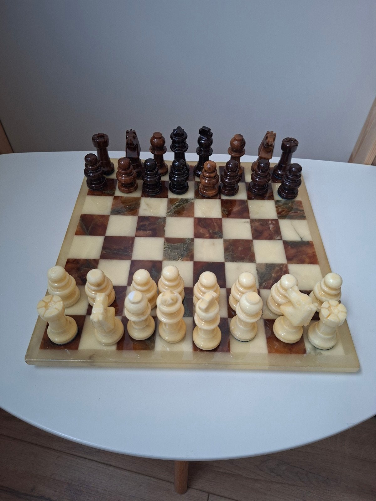 Vintage Schaakspel van Onyx/Marmer - Jaren '70, Hobby en Vrije tijd, Gezelschapsspellen | Bordspellen, Een of twee spelers, Ophalen of Verzenden