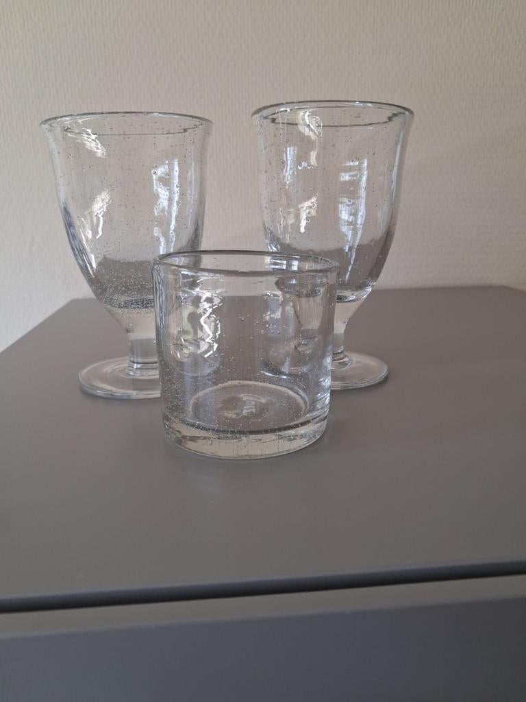 2 DutZ drink-/wijnglazen,  1 DutZ theelichthouder met bubbel, Glas of Glazen, Nieuw, Ophalen of Verzenden, Glas