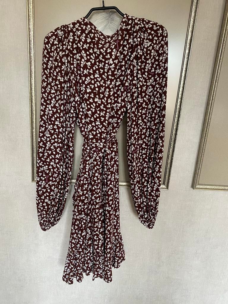 Harper&Yve Overslag Jurk Bruin/Wit Ruches Viscose Maat 34/36, Bruin, Ophalen of Verzenden, Zo goed als nieuw, Maat 34 (XS) of kleiner