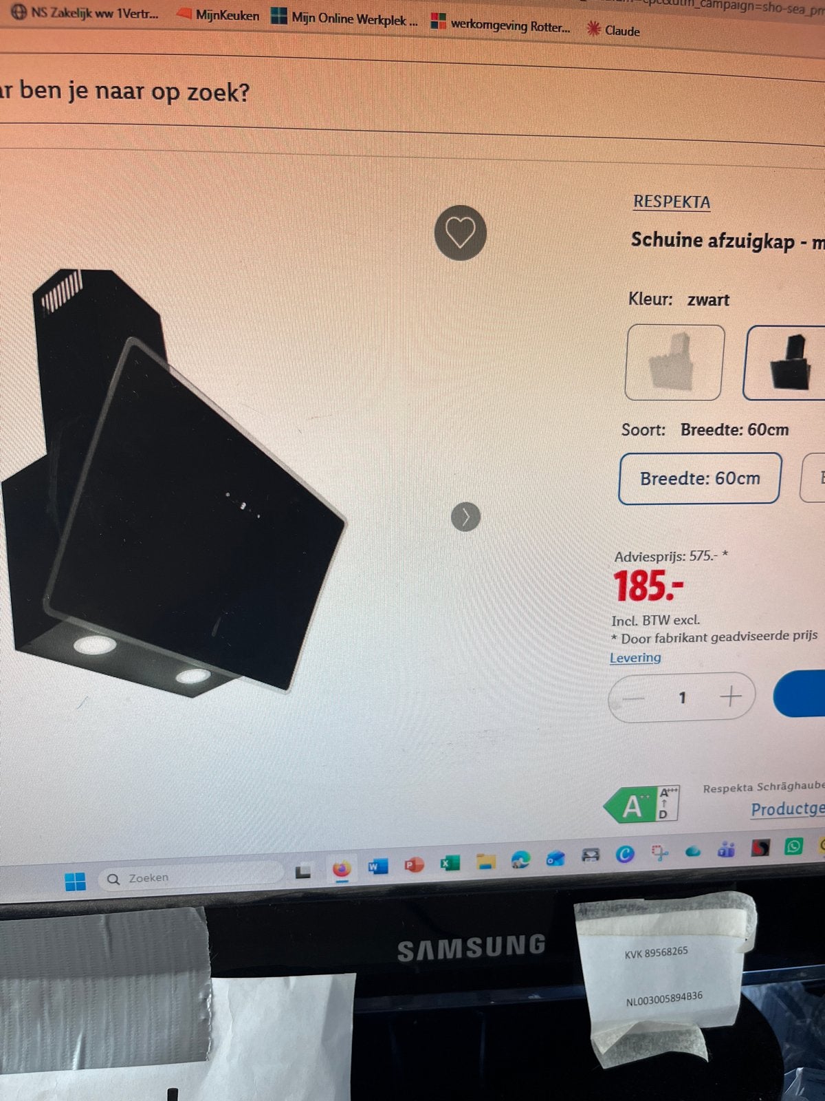 Respekta afzuigkap 60 cm met touchbediening, Witgoed en Apparatuur, Gebruikt, Wandschouwkap, Ophalen of Verzenden, Inbouw