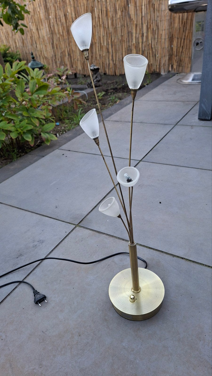 Jan des Bouvries Vintage messing vloerlamp, Ophalen, Gebruikt, E14 (klein), Vintage, Klassiek