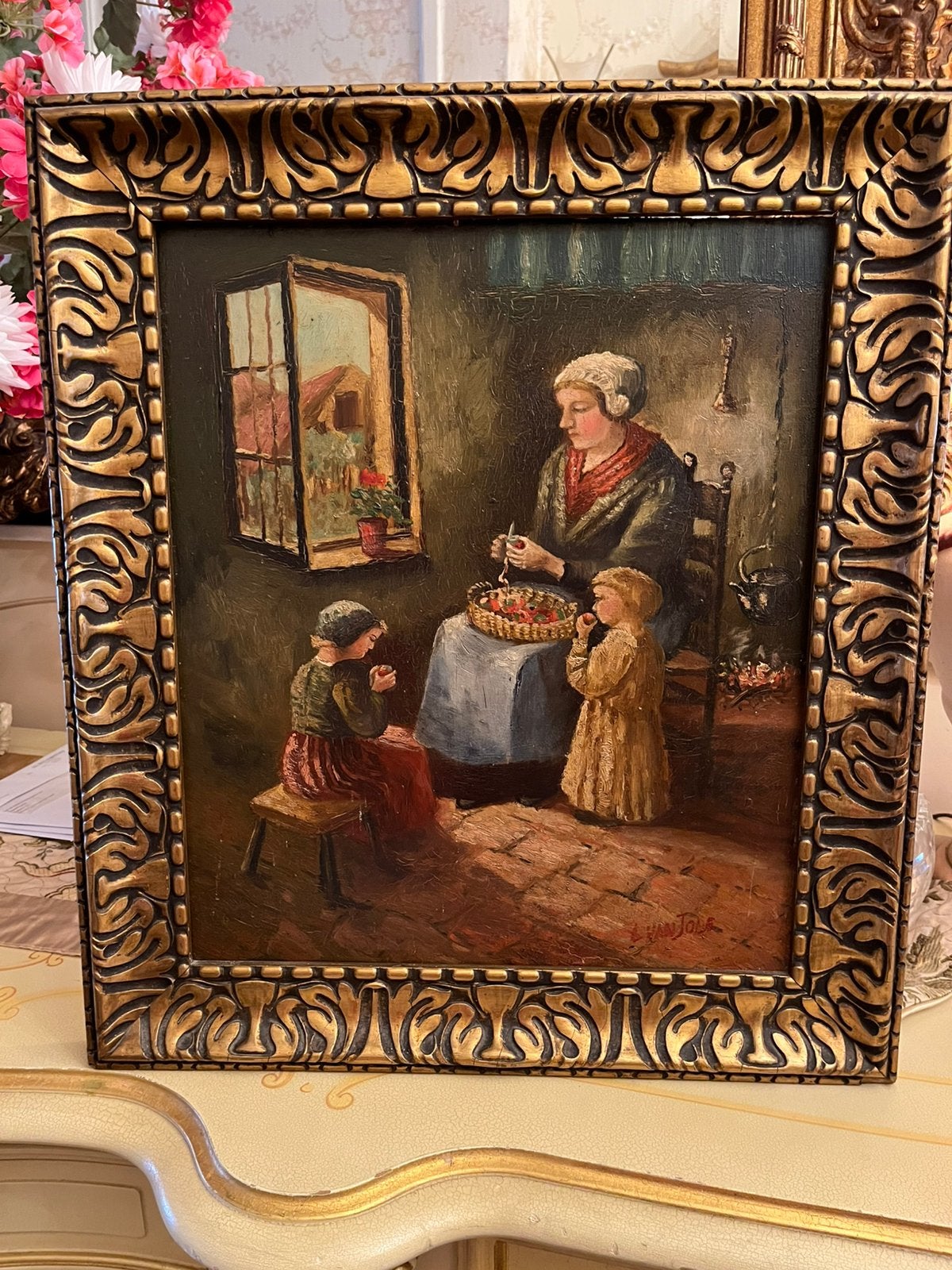 Antiek olieverf boeren leven schilderij, Antiek en Kunst, Ophalen