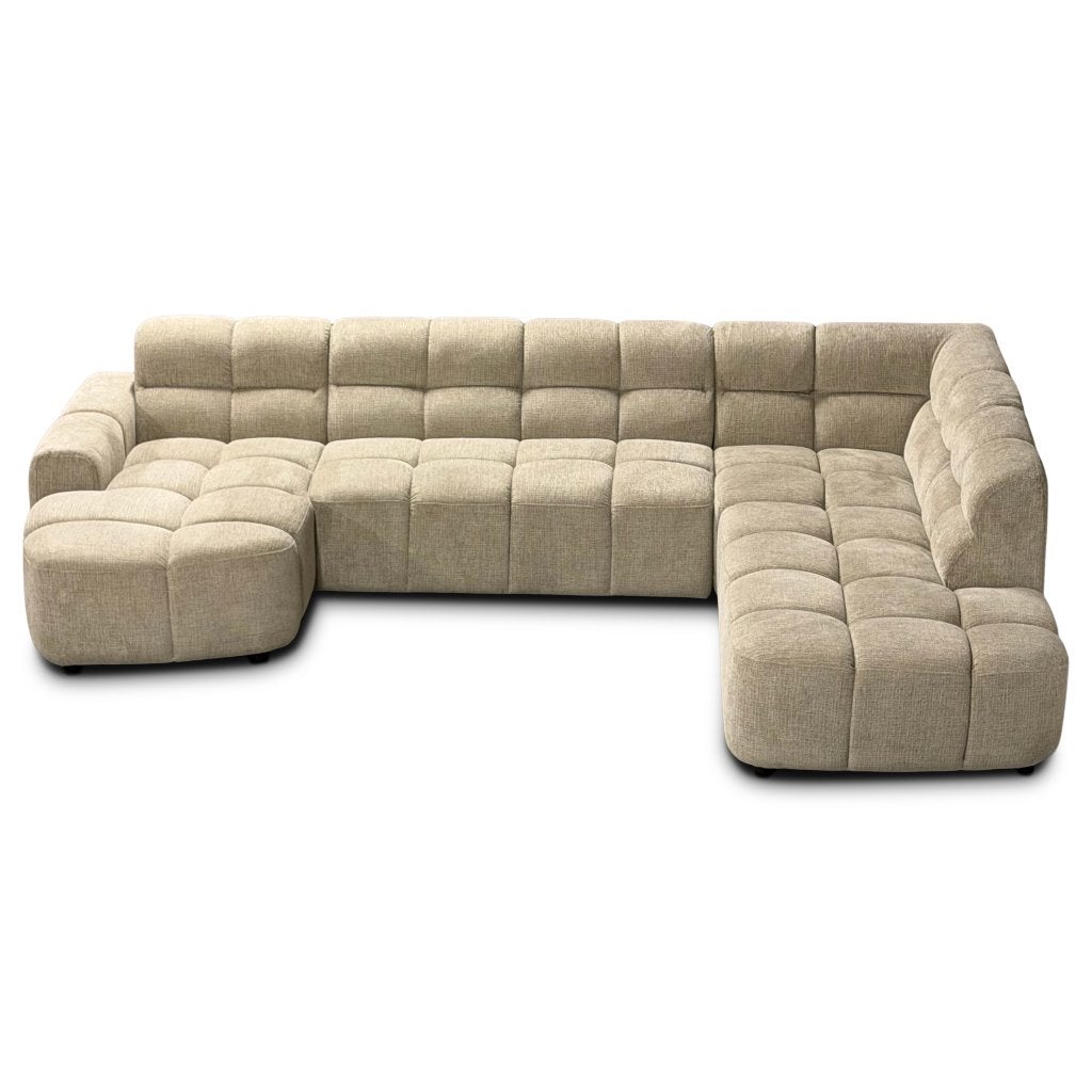 Foto 5 van Vakken bank taupe stof lounge hoekank **uit voorraad**