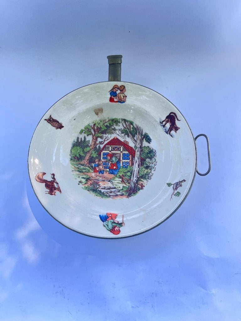 Vintage emaille warmhoudbordje voor kinderen, Ophalen of Verzenden