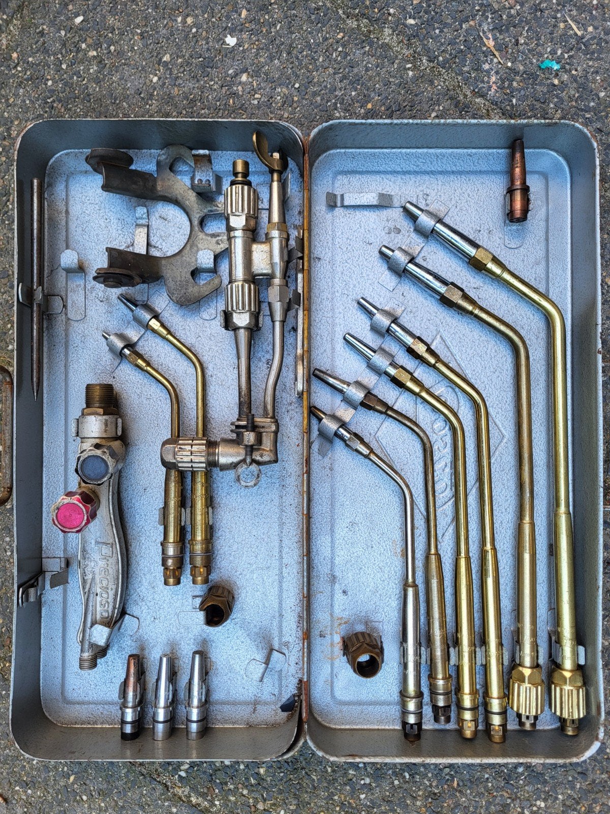 Vintage lasapparaat/snijbrander set in metalen koffer, Doe-het-zelf en Verbouw, Ophalen, Gebruikt, Minder dan 150 ampère, Overige typen
