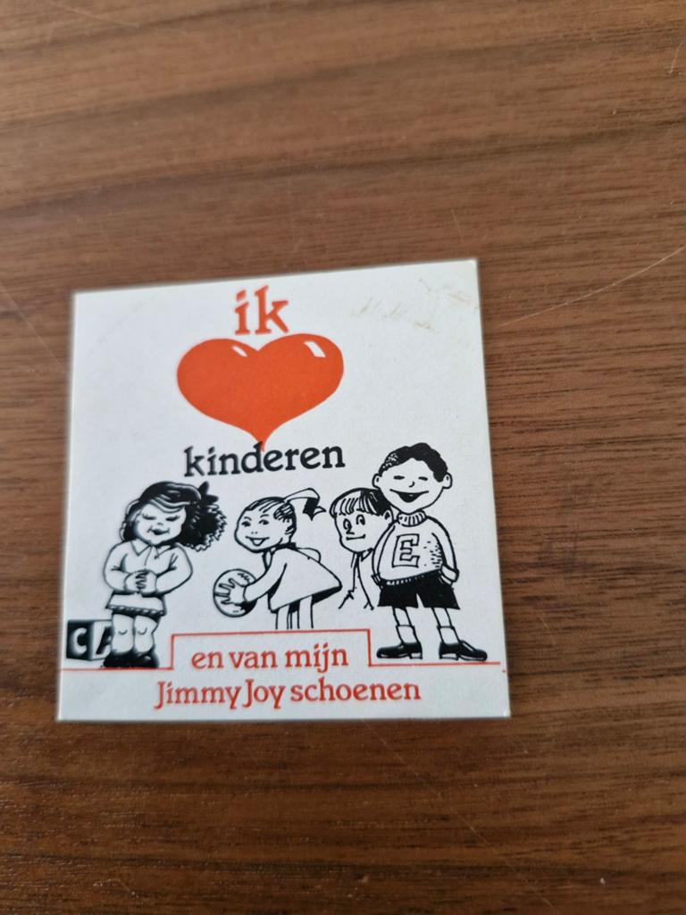 7575 Vintage sticker 'Ik hou van kinderen'Jimmy Joy Schoenen, Ophalen of Verzenden, Zo goed als nieuw, Overige typen