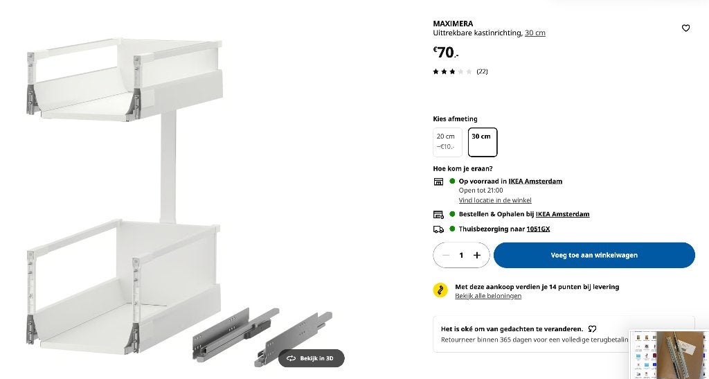 30 cm Maximera pull out double drawer with metal runners, Ophalen, Minder dan 50 cm, Wit, Nieuw