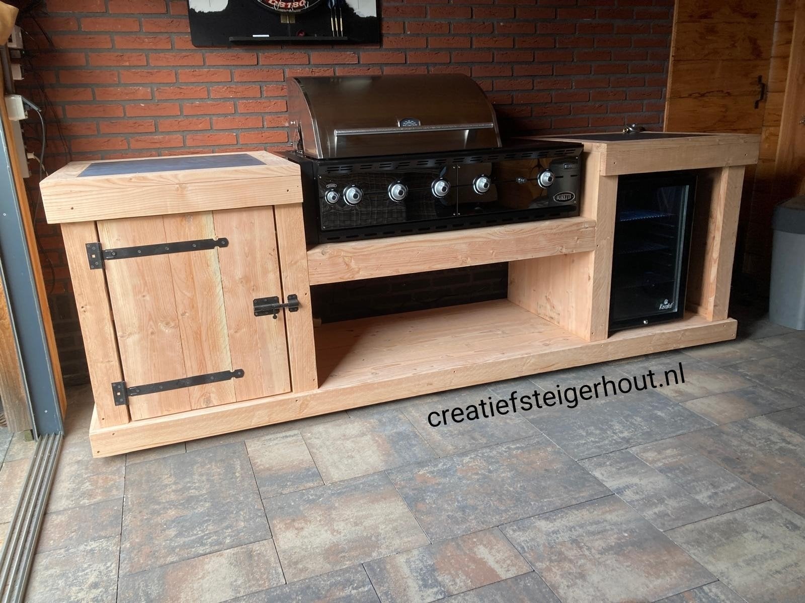 Buitenkeuken douglas hout voor gasbarbecue en koelkast tegel, Verzenden, Nieuw, Gas, Inbouw