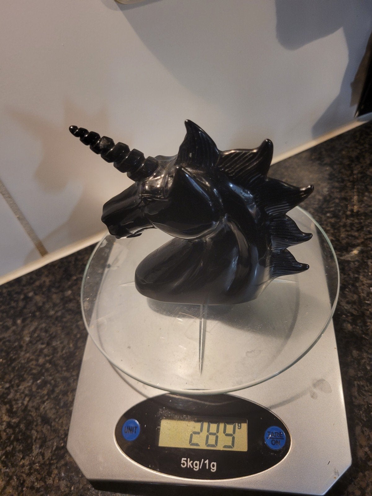 kristallen obsidiaan eenhoorn schedel 289 gram nieuw, Ophalen of Verzenden