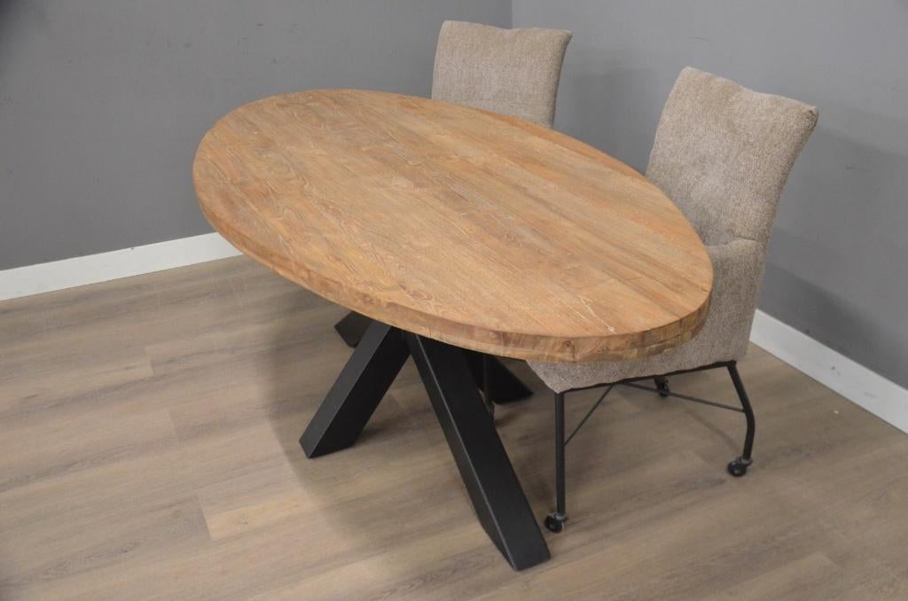 Ovale teak tafel 210 cm, 100 tot 150 cm, Verzenden, Vijf personen of meer, Overige materialen