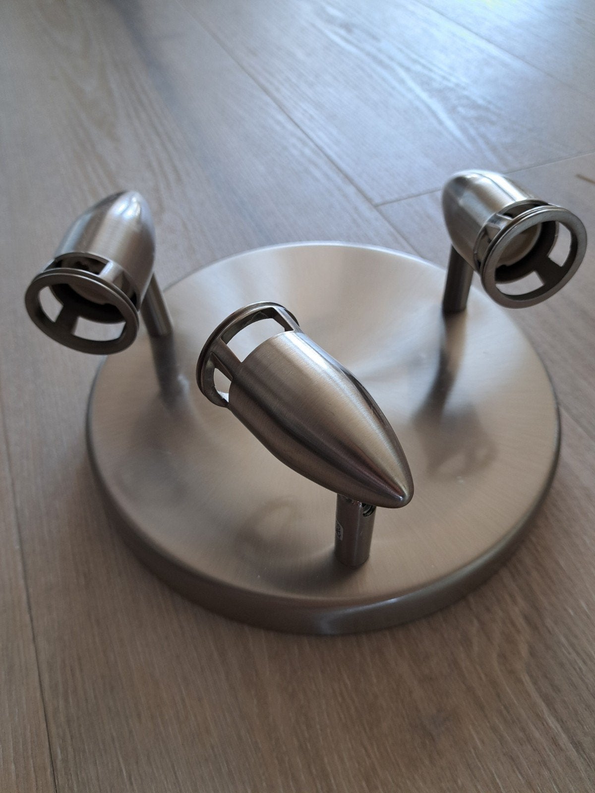 Moderne plafondspot met 3 verstelbare spots, RVS-look, Huis en Inrichting, Lampen | Spots, Ophalen, Gebruikt, Verstelbaar, Metaal