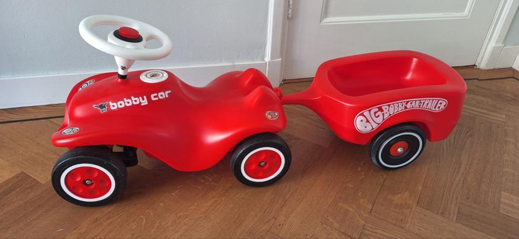 BIG Bobby car loopauto met aanhangwagen en duwstang, Ophalen, Gebruikt, Loopvoertuig