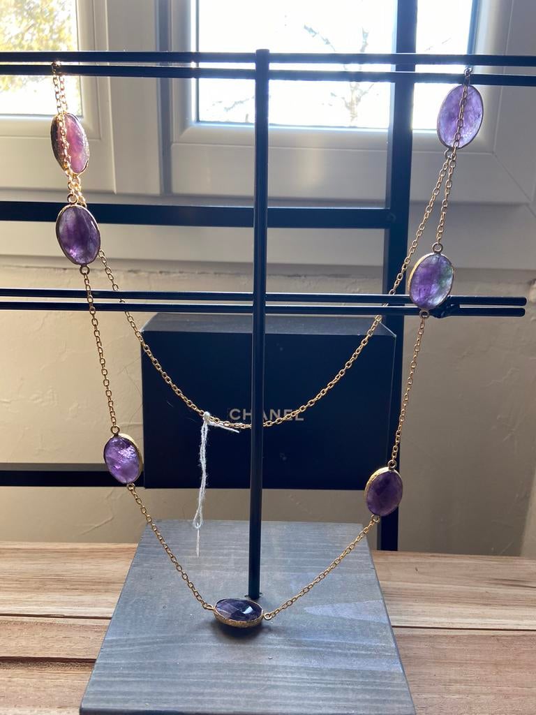 Sarah Lou ketting (goud met paarse edelstenen) nieuw, Paars, Nieuw, Ophalen of Verzenden, Met edelsteen
