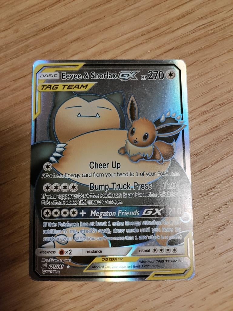 Pokémon kaart Eevee & Snorlax GX (270 HP), Ophalen of Verzenden