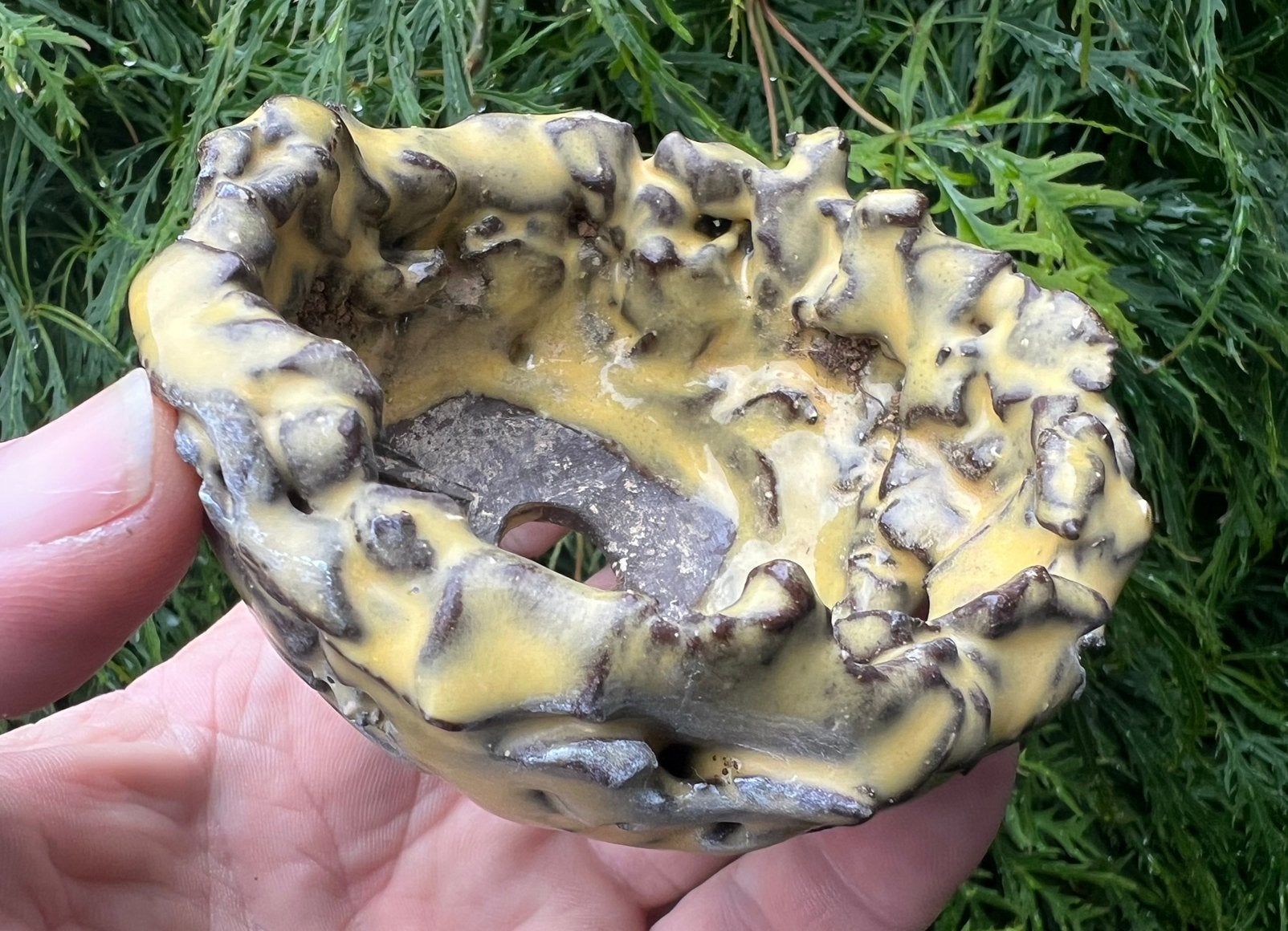 Bonsai pot handgemaakt geel geglazuurd aardewerk 9,5x4,9-3,5, Tuin en Terras, Bloempotten, Rond, Ophalen of Verzenden, Zo goed als nieuw