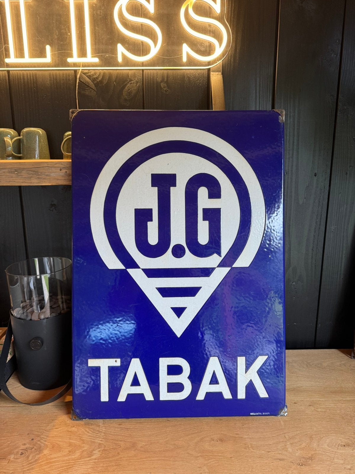 J.G tabak emaille reclame bord octrooi 30871 langcat bussum, Verzamelen, Merken en Reclamevoorwerpen, Ophalen of Verzenden, Zo goed als nieuw