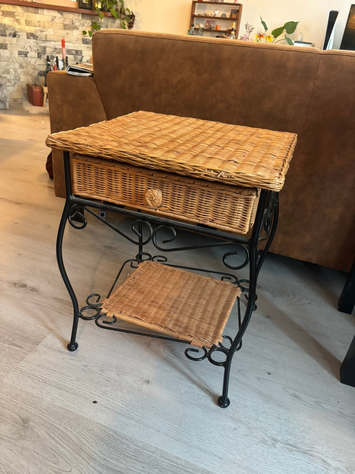 Bijzettafel rotan en metaal, Overige materialen, Gebruikt, Vierkant, Ophalen