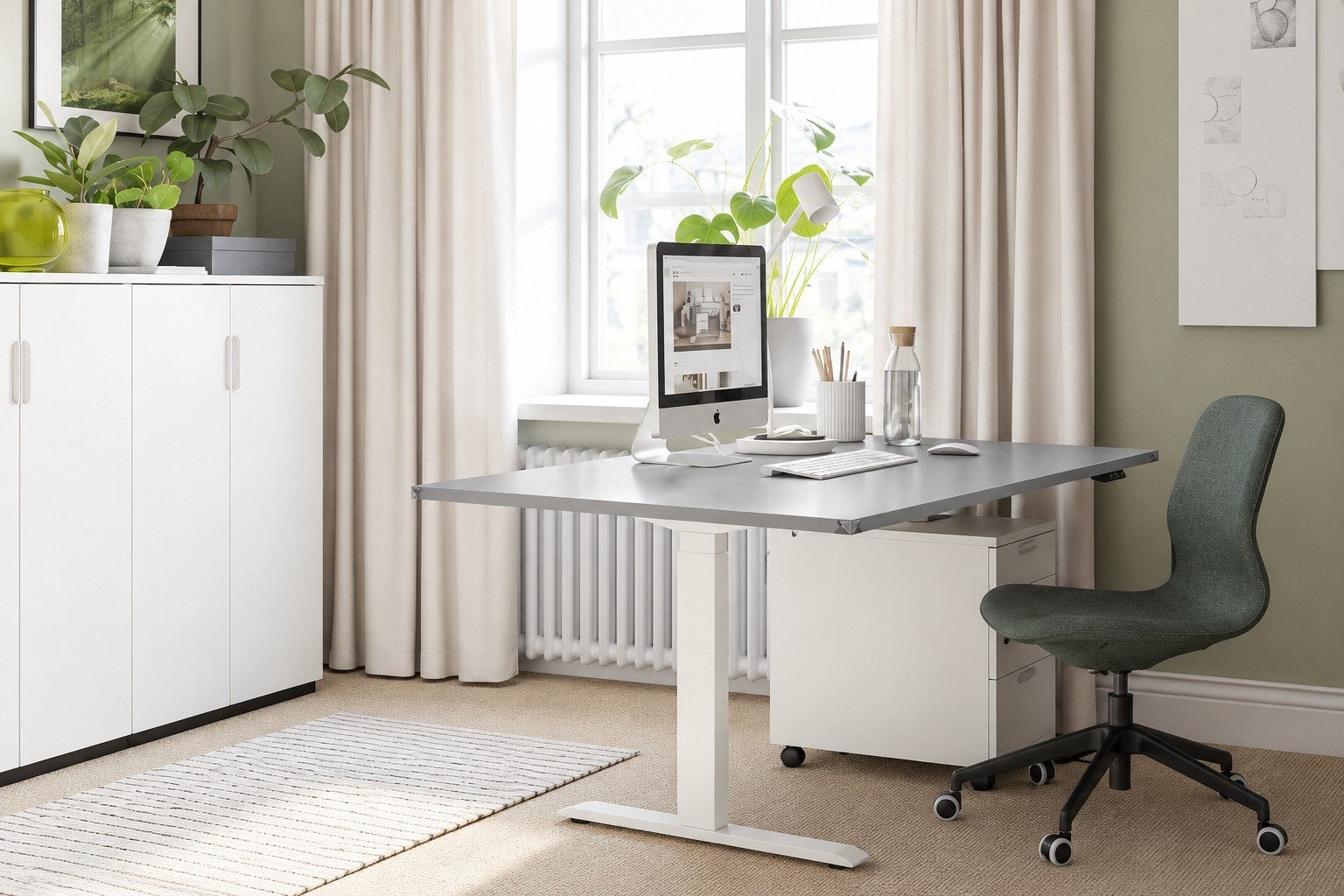 IKEA RODULF Elektrisch Zit-Sta Bureau–140x80 grijs/Wit, Ophalen, Elektrisch, Zo goed als nieuw