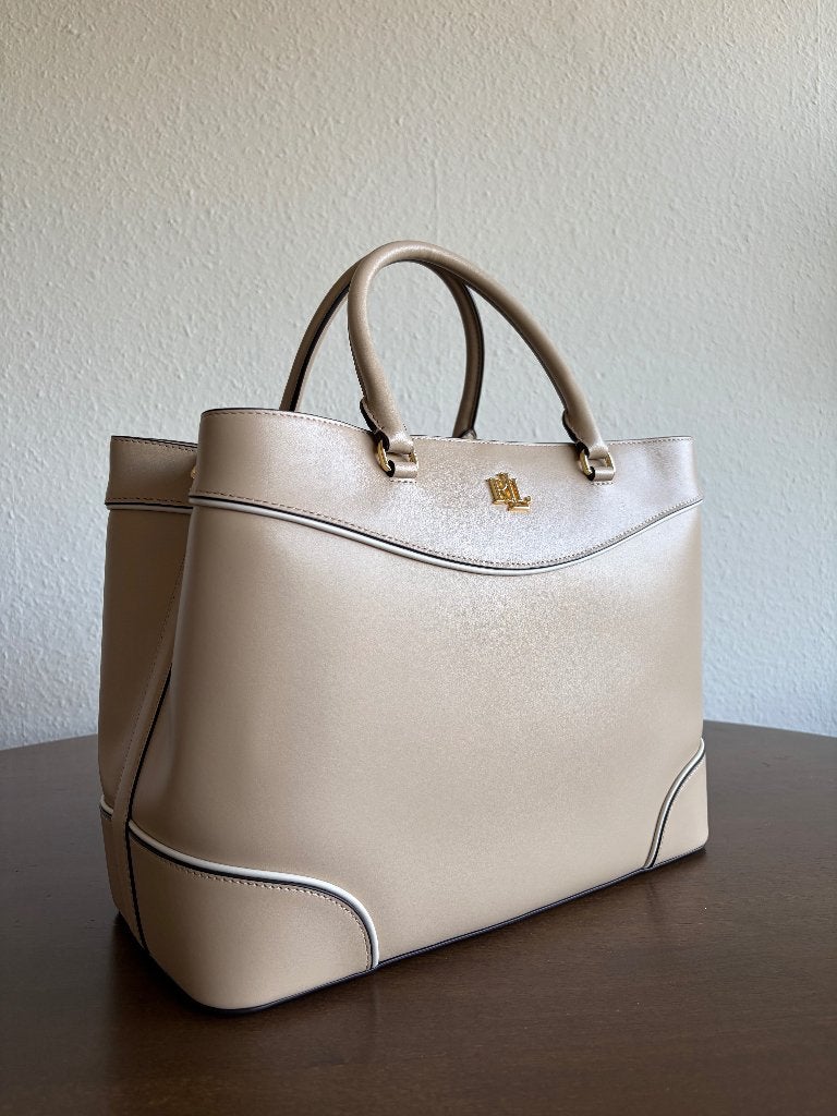 Lauren Ralph Lauren Marcy 36 Large leren handtas – NIEUW, Ophalen of Verzenden, Nieuw, Beige, Handtas