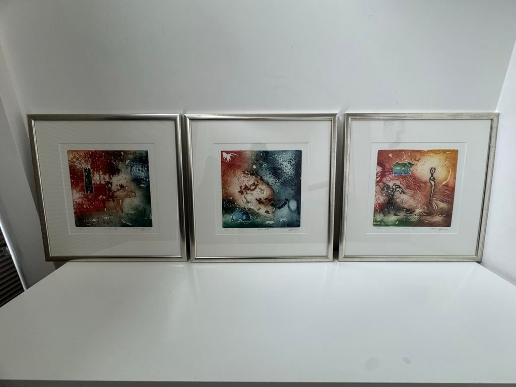 Set van 3 ingelijste etsen “ easy life” van Ad Arma, Ophalen, Ets, Genummerd, 2000 tot heden