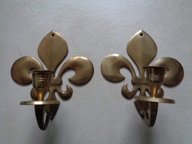 2x koperen kandelaar Franse lelie voor aan de wand, Ophalen of Verzenden, Koper of Brons