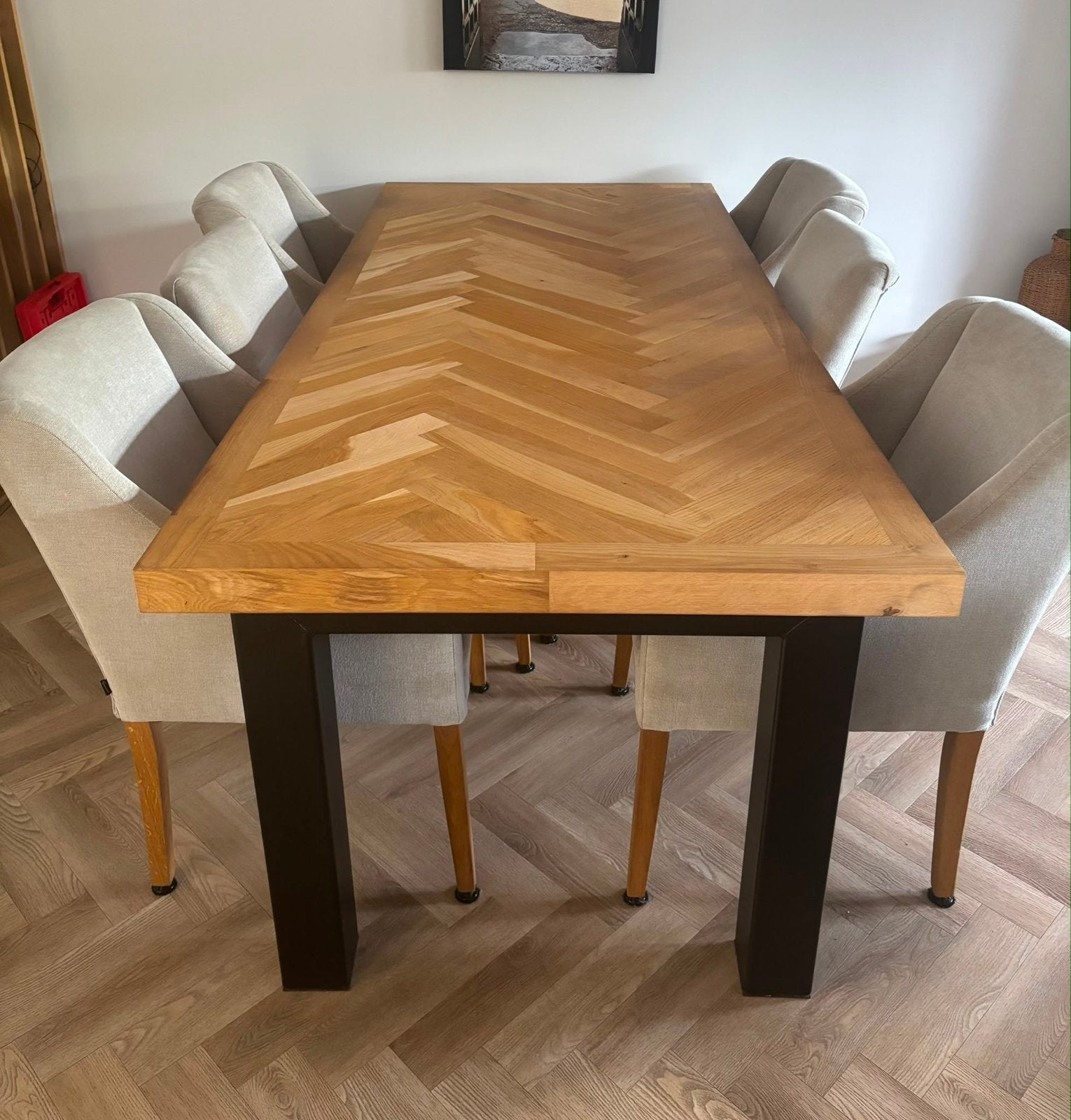 Elegante eettafel met 6 comfortabele stoelen, Huis en Inrichting, Tafels | Eettafels, Ophalen, Gebruikt, Eikenhout, 200 cm of meer