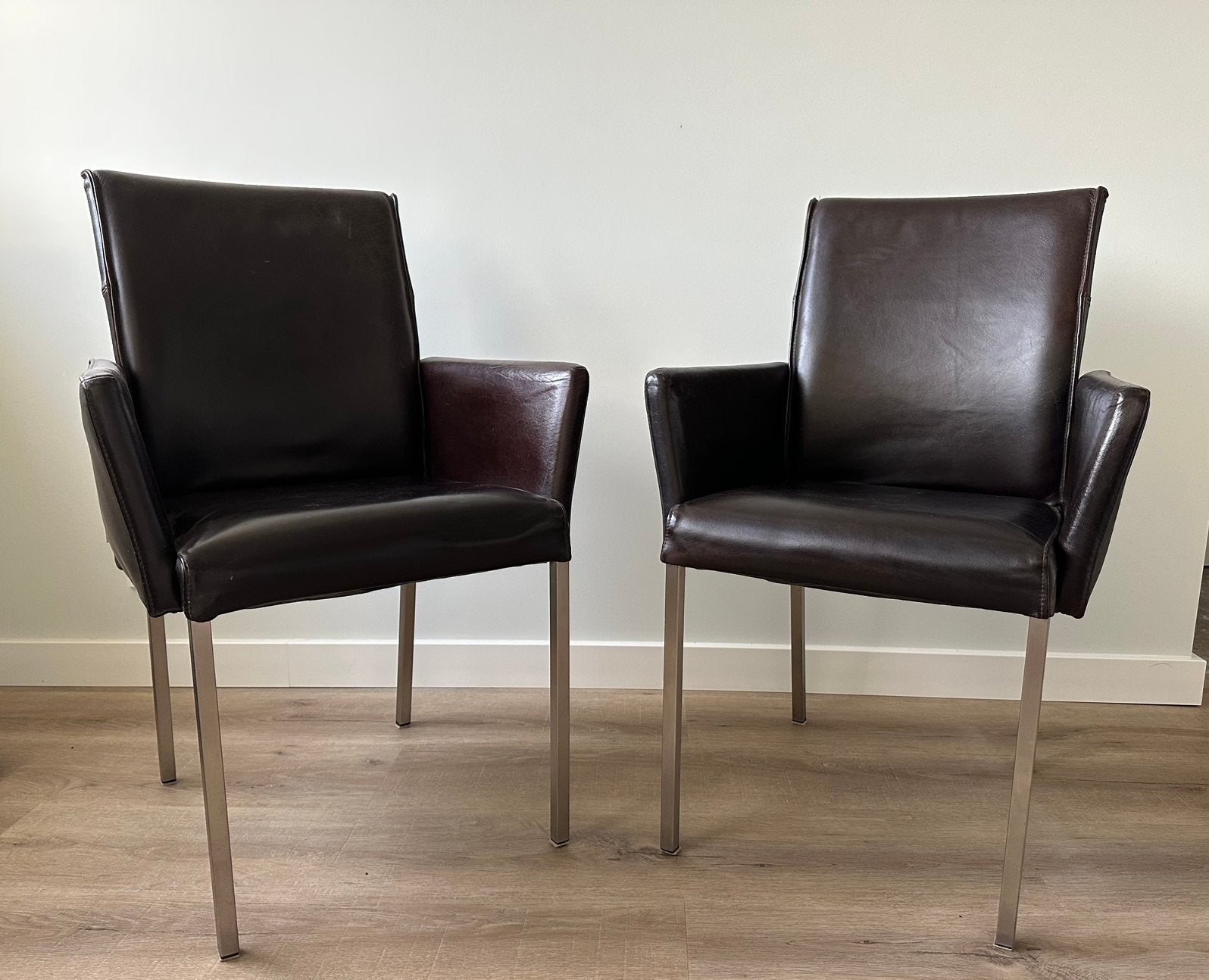 2x leren eetkamerstoel, Ophalen, Twee, Bruin, Leer
