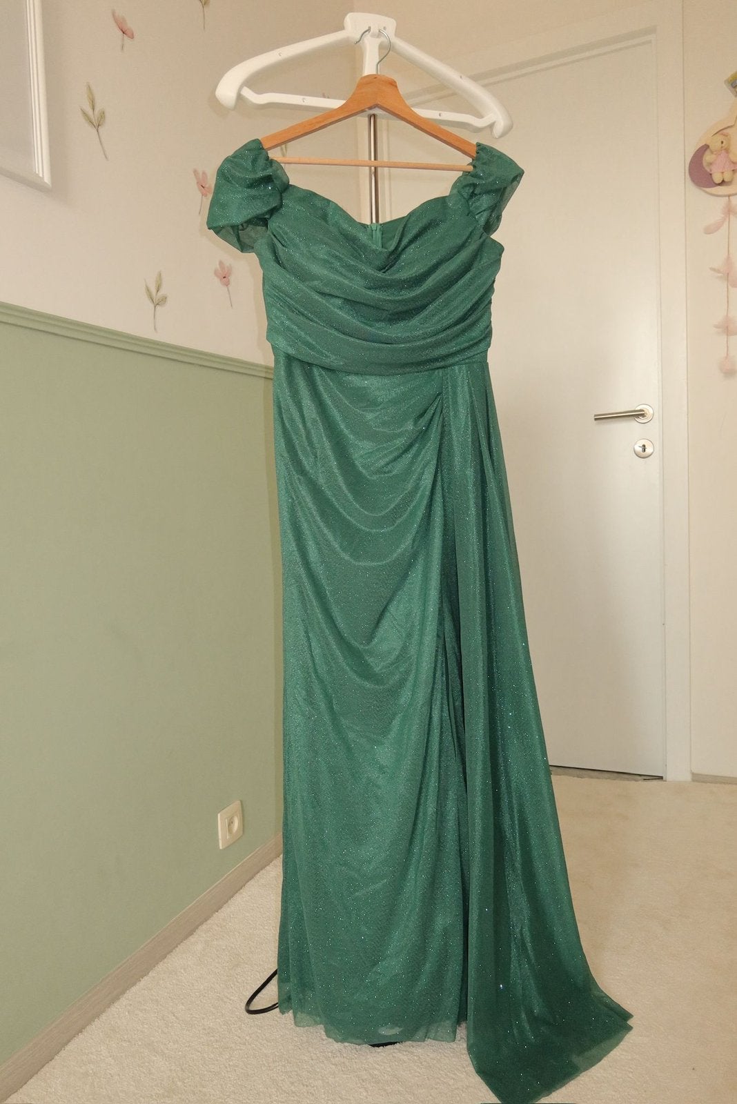 Elegante donkergroene galajurk, Kleding | Dames, Ophalen, Galajurk, Maat 42/44 (L), Zo goed als nieuw