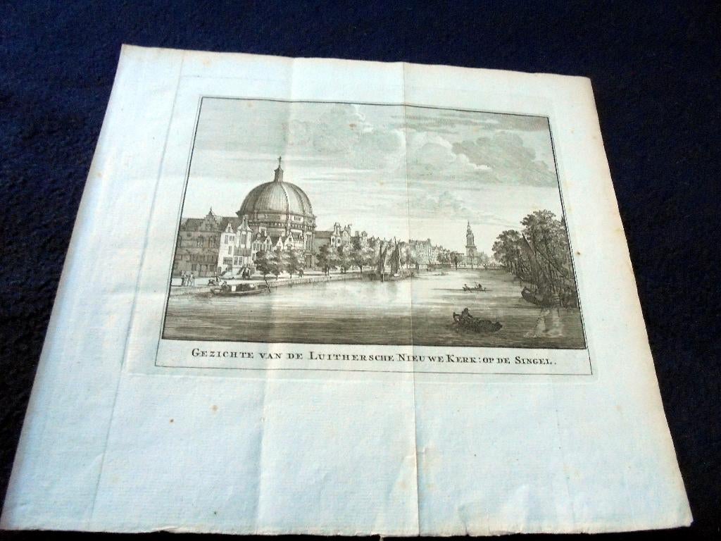 Gezichte van de Luitersche Nieuwe Kerk : op de Singel. 1737, Antiek en Kunst, Kunst | Etsen en Gravures, Verzenden, Stadsgezicht