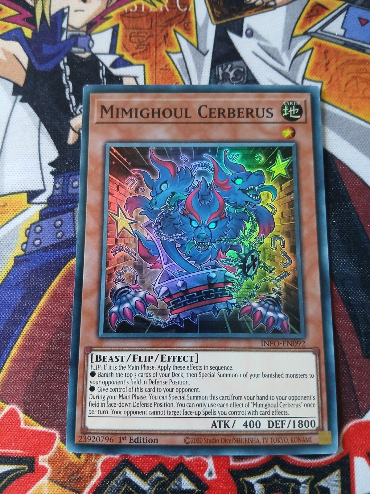 Mimighoul Cerberus - Super Rare INFO - Yu-Gi-Oh, Ophalen of Verzenden, Zo goed als nieuw, Foil