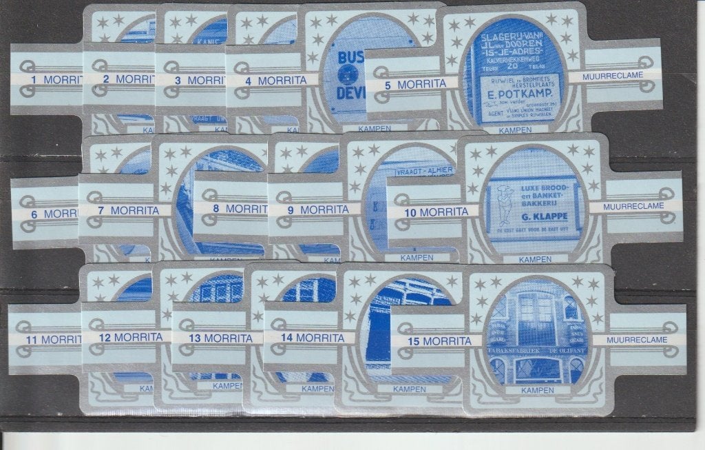 reeks 1932 muurreclame  1-15   sigarenbanden, Ophalen of Verzenden, Zo goed als nieuw, Sigarenbandjes