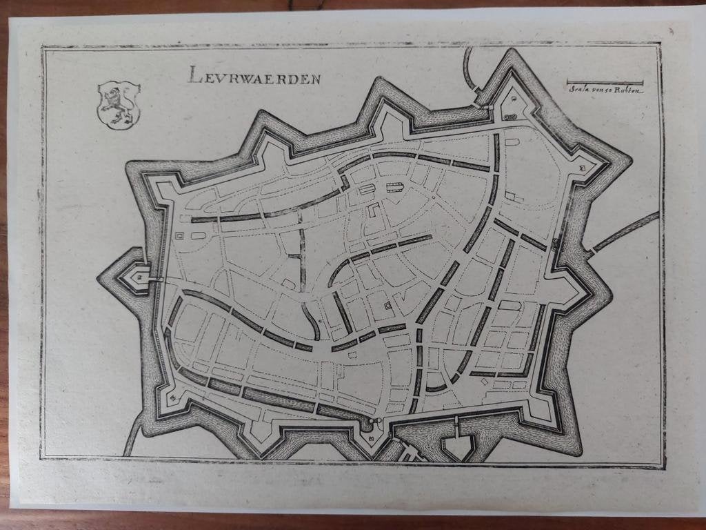 7 / Leurwaerden - Leeuwarden Plattegrond uit 1659 C. Merian, Antiek en Kunst, Ophalen of Verzenden