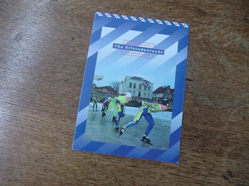 Presentatiemapje: 15e Elfstedentocht, Postzegels en Munten, Ophalen of Verzenden, Na 1940, Gestempeld