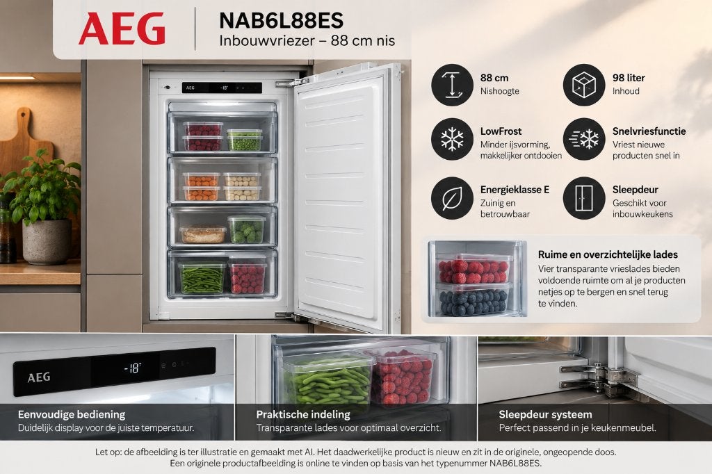 AEG NAB6L88ES inbouwvriezer – nieuw in doos, Nieuw, Minder dan 60 cm, Ophalen of Verzenden, Inbouw
