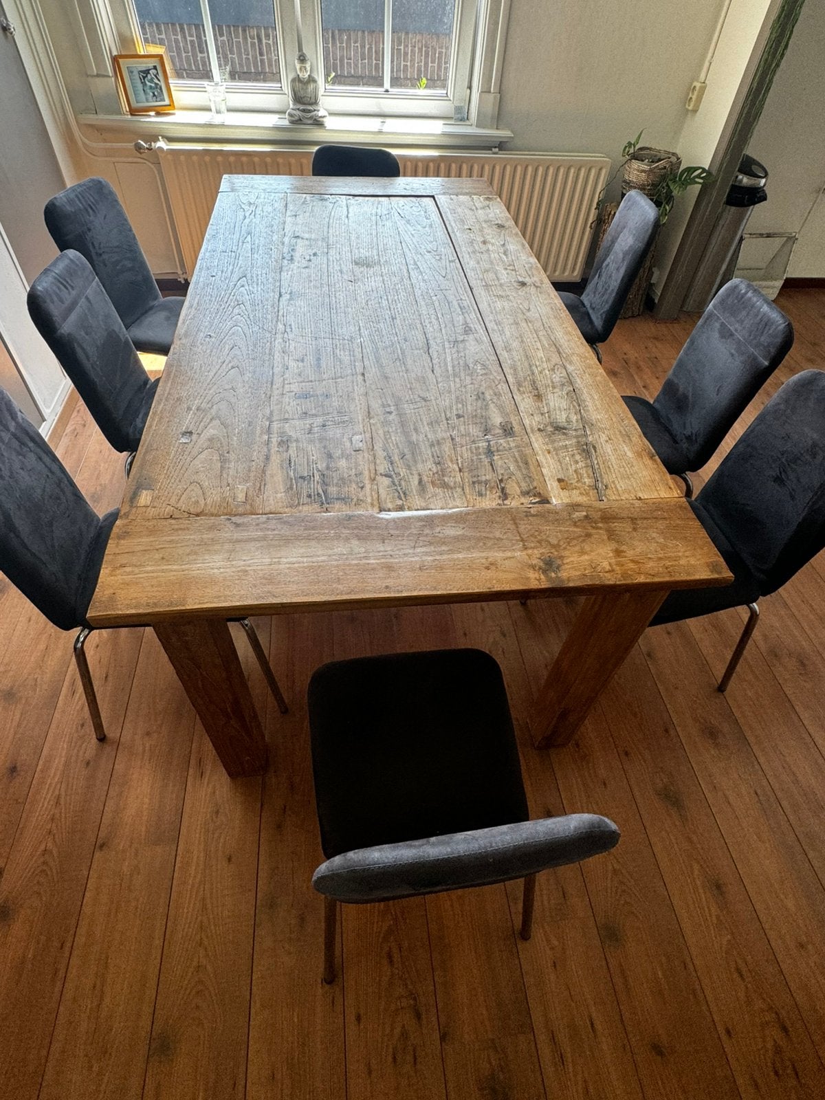 Houten tafel ( teak ), Ophalen of Verzenden, Gebruikt, Stoer, 6 tot 8 stoelen