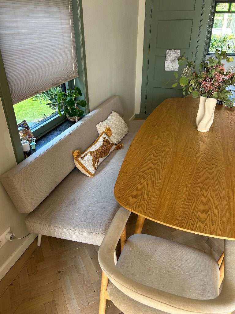 Bankje eettafel beige 188cm, Ophalen, Gebruikt, Scandinavisch, 50 tot 100 cm